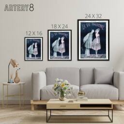"Artery8 La Vie Parisienne Kissing Pierrot Clown Framed Canvas Wall Art Print in Dark Blue - Size: W12"" x H16""" - thumbnail 4