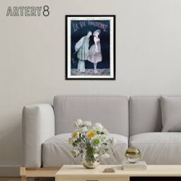 "Artery8 La Vie Parisienne Kissing Pierrot Clown Framed Canvas Wall Art Print in Dark Blue - Size: W12"" x H16""" - thumbnail 3