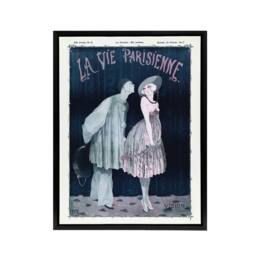 "Artery8 La Vie Parisienne Kissing Pierrot Clown Framed Canvas Wall Art Print in Dark Blue - Size: W12"" x H16""" - thumbnail 1