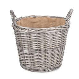Red Hamper Wicker Antique Wash Finish Lined Log Baskets in Grey - thumbnail 2