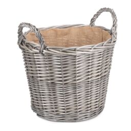 Red Hamper Wicker Antique Wash Finish Lined Log Baskets in Grey - thumbnail 1