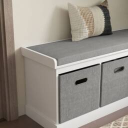 Wyld Haus Elfila White 3 Drawer Shoe Storage Bench with Grey Padded Seat - thumbnail 8