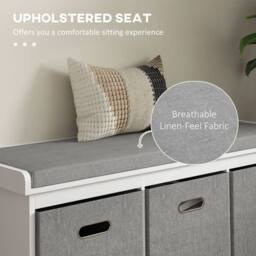 Wyld Haus Elfila White 3 Drawer Shoe Storage Bench with Grey Padded Seat - thumbnail 4