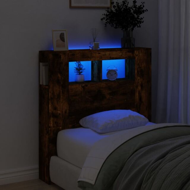 Berkfield Home LED Headboard Smoked Oak 100x18.5x103.5 cm Engineered Wood in Brown - image 1