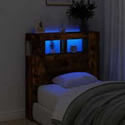 Berkfield Home LED Headboard Smoked Oak 100x18.5x103.5 cm Engineered Wood in Brown - thumbnail 1