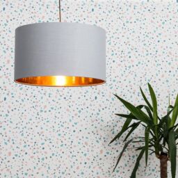 ValueLights Reni Grey with Metallic Gold Inner Easy Fit Drum Ceiling Lamp Shade in Mid Grey - Size: 10 inches - thumbnail 1