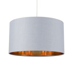 ValueLights Reni Grey with Metallic Gold Inner Easy Fit Drum Ceiling Lamp Shade in Mid Grey - Size: 10 inches - thumbnail 2