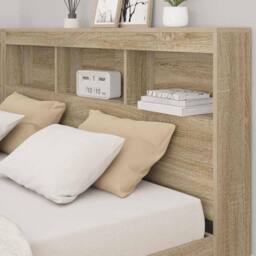 Berkfield Home Storage Headboard with Shelf Sonoma oak 135 cm Engineered wood in Light Tan - thumbnail 4