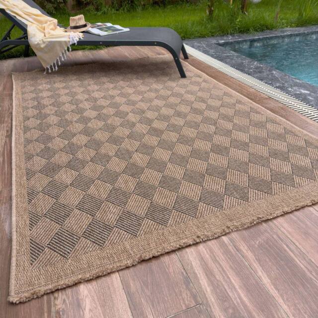 THE RUGS Jute Look Diamond Design Outdoor Rug Dark Grey Patio Nature 5300DG in Beige - Size: 240 cm x 340 cm - image 1