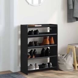 Berkfield Home Shoe Rack Black 60x25x81 cm Engineered Wood - Size: 60 x 25 x 81 cm - thumbnail 3