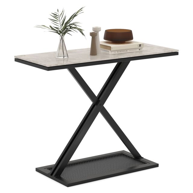 Costway Faux Marble Top Console Table Metal Frame Entryway Table in White - image 1