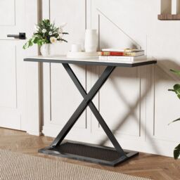 Costway Faux Marble Top Console Table Metal Frame Entryway Table in White - thumbnail 5