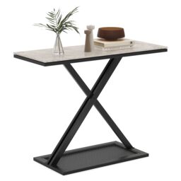 Costway Faux Marble Top Console Table Metal Frame Entryway Table in White - thumbnail 1