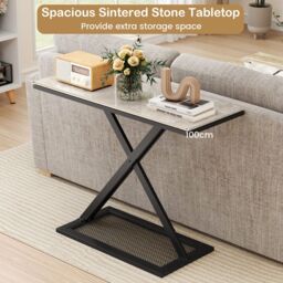 Costway Faux Marble Top Console Table Metal Frame Entryway Table in White - thumbnail 6
