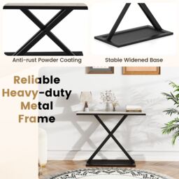 Costway Faux Marble Top Console Table Metal Frame Entryway Table in White - thumbnail 9