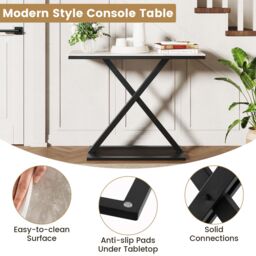 Costway Faux Marble Top Console Table Metal Frame Entryway Table in White - thumbnail 8
