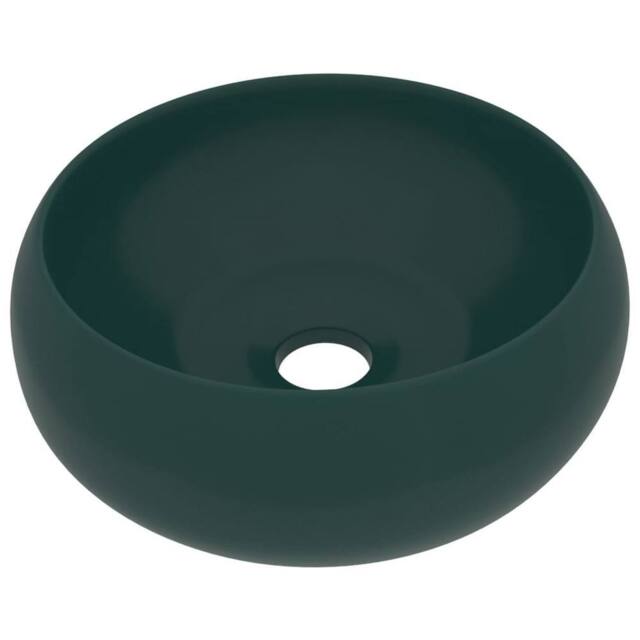 Berkfield Home Luxury Wash Basin Round Matt Dark Green 40x15 cm Ceramic - image 1