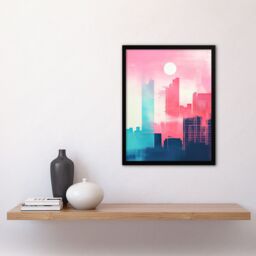 Artery8 Wall Art Print Abstract Geometric Metropolis Cityscape Pink Turquoise Framed Art - Size: A4 - thumbnail 4
