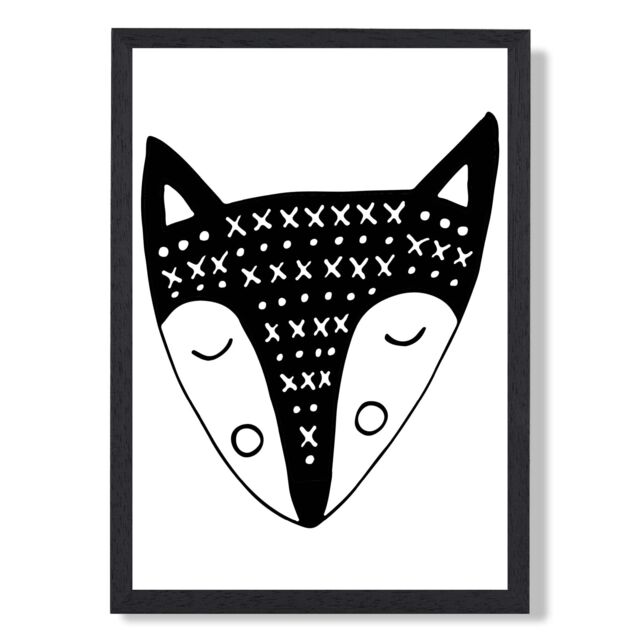 ARTZE Cute Black Fox Scandi Animal Framed Print SIZE: A2 with Black Frame - Size: A4 - image 1