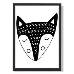 ARTZE Cute Black Fox Scandi Animal Framed Print SIZE: A2 with Black Frame - Size: A4 - thumbnail 1
