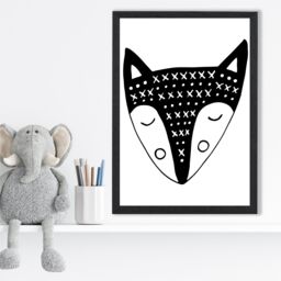ARTZE Cute Black Fox Scandi Animal Framed Print SIZE: A2 with Black Frame - Size: A4 - thumbnail 2