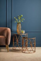 Orsina Set Of 2 Antique Frame Round Tables, Copper-Finish Round Tables With Mirror Tops, Circular Tables, Accent Table in White - thumbnail 5