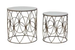 Orsina Set Of 2 Antique Frame Round Tables, Copper-Finish Round Tables With Mirror Tops, Circular Tables, Accent Table in White - thumbnail 6