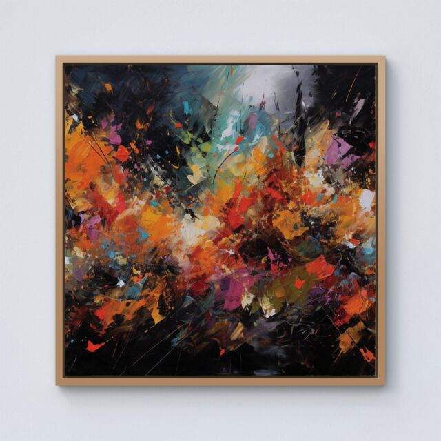 Warren Reed - Designer A Vibrant Abstract Painting Capturing The Energy & E Framed Canvas in Light Brown - Size: w10 inch x h10 inch - image 1