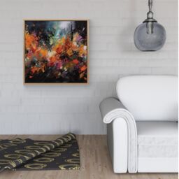 Warren Reed - Designer A Vibrant Abstract Painting Capturing The Energy & E Framed Canvas in Light Brown - Size: w10 inch x h10 inch - thumbnail 2