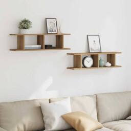 Berkfield Home Durable Wall Shelves 2 pcs Artisan Oak 75x18x20 cm Engineered Wood in Brown - Size: 75 x 18 x 20 cm - thumbnail 1