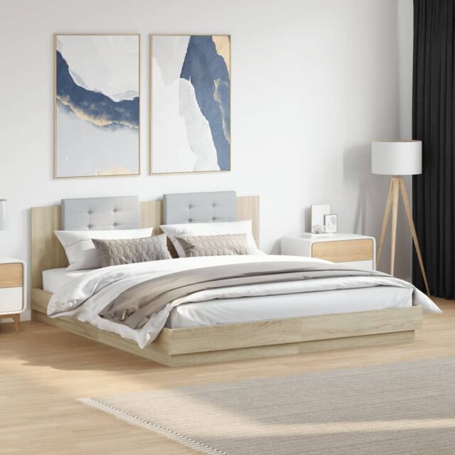 Berkfield Home Bed Frame with LED without Mattress Sonoma Oak 200x200 cm in Brown - image 1