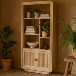 Wyld Haus Arizona Natural Mango Wood Display Cabinet with 2 Slatted Doors in Brown - thumbnail 2