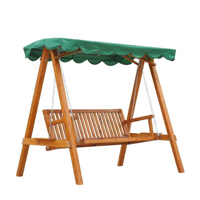 OUTSUNNY 3 Seater Wooden Wood Garden Swing Chair Seat in Green - image 1