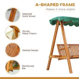 OUTSUNNY 3 Seater Wooden Wood Garden Swing Chair Seat in Green - thumbnail 5