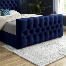 Casani Portmeirion Upholstered Blue Soft Velvet Designer Bed Frame - Size: Double - thumbnail 6