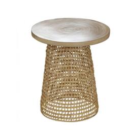 CALICOSY Bamboo Tabletop Side Table With Rattan Base in Light Brown - thumbnail 1