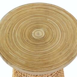 CALICOSY Bamboo Tabletop Side Table With Rattan Base in Light Brown - thumbnail 4