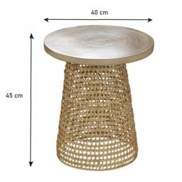 CALICOSY Bamboo Tabletop Side Table With Rattan Base in Light Brown - thumbnail 5