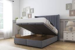 "Sloomy Marlborough Plush Ottoman Bed Base-54"" Wingback Headboard in Dark Grey - Size: Small Double" - thumbnail 2