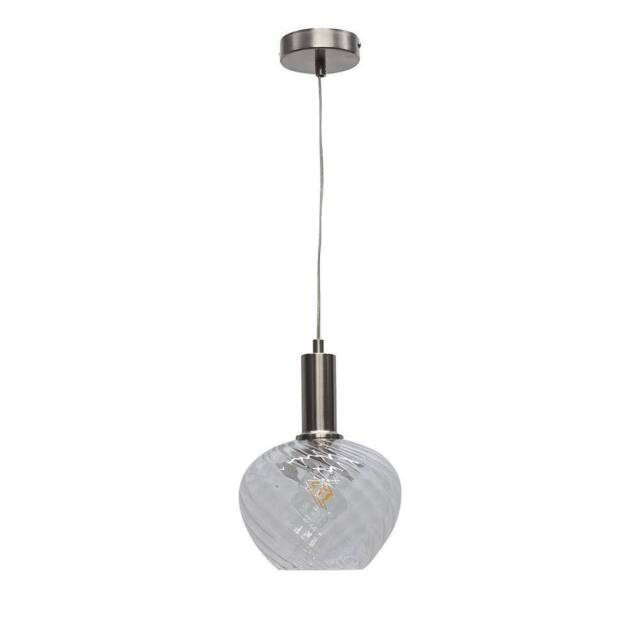 First Choice Lighting Bradson - Clear Swirl Glass Satin Nickel Deco Pendant Fitting - image 1