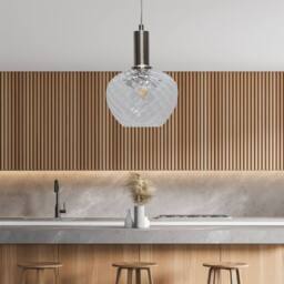 First Choice Lighting Bradson - Clear Swirl Glass Satin Nickel Deco Pendant Fitting - thumbnail 3