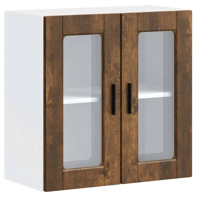 Berkfield Home Kitchen Wall Cabinet with Glass Door Porto Smoked Oak in Brown - image 1