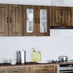 Berkfield Home Kitchen Wall Cabinet with Glass Door Porto Smoked Oak in Brown - thumbnail 3
