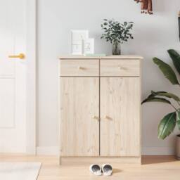 Berkfield Home Shoe Cabinet ALTA 77x35x96 cm Solid Wood Pine in Light Oak - Size: 77 x 35 x 96 cm - thumbnail 2