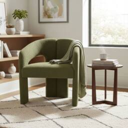 Stratus Interiors Oslo Modern Bouclé Accent Chair - Sculptural Contemporary Armchair in Green - thumbnail 1