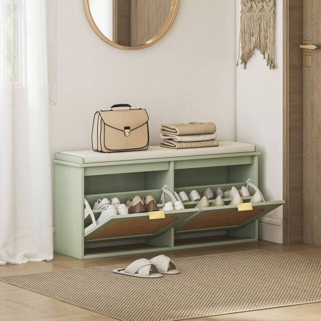 EONLION Green Shoe Bench with Seat Cushion - Size: 100 cm - image 1