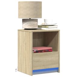 Berkfield Home Bedside Cabinets with LED Lights 2 pcs Sonoma Oak Engineered Wood in Brown - thumbnail 1