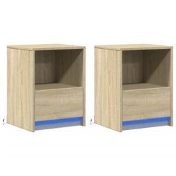 Berkfield Home Bedside Cabinets with LED Lights 2 pcs Sonoma Oak Engineered Wood in Brown - thumbnail 3