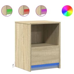 Berkfield Home Bedside Cabinets with LED Lights 2 pcs Sonoma Oak Engineered Wood in Brown - thumbnail 2