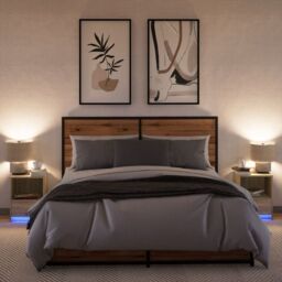 Berkfield Home Bedside Cabinets with LED Lights 2 pcs Sonoma Oak Engineered Wood in Brown - thumbnail 5